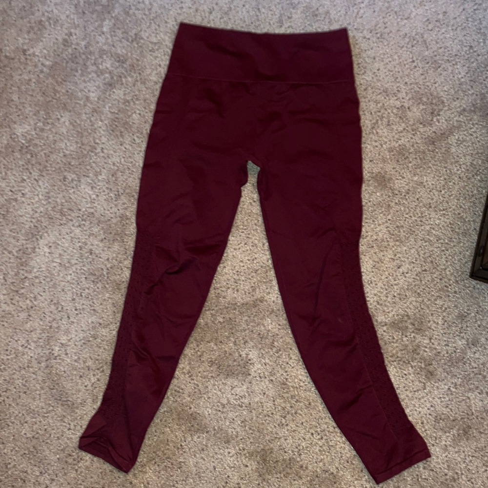 Fabletics, burgundy leggings with side leg details